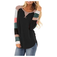 womens clothing spring new fashion womens patchwork striped loose long sleeved t shirt plus size woman tshirts 2021 autumn