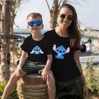 new arrival disney stitch printed family matching outfits high quality unisex short sleeved summer white and black soft t shirts