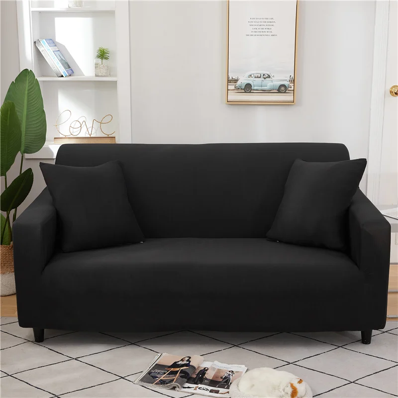 

Black Solid Color Sofa Cover For Living Room Funda Sofa All-inclusive Polyester Modern Elastic Corner Couch Slipcover 45009
