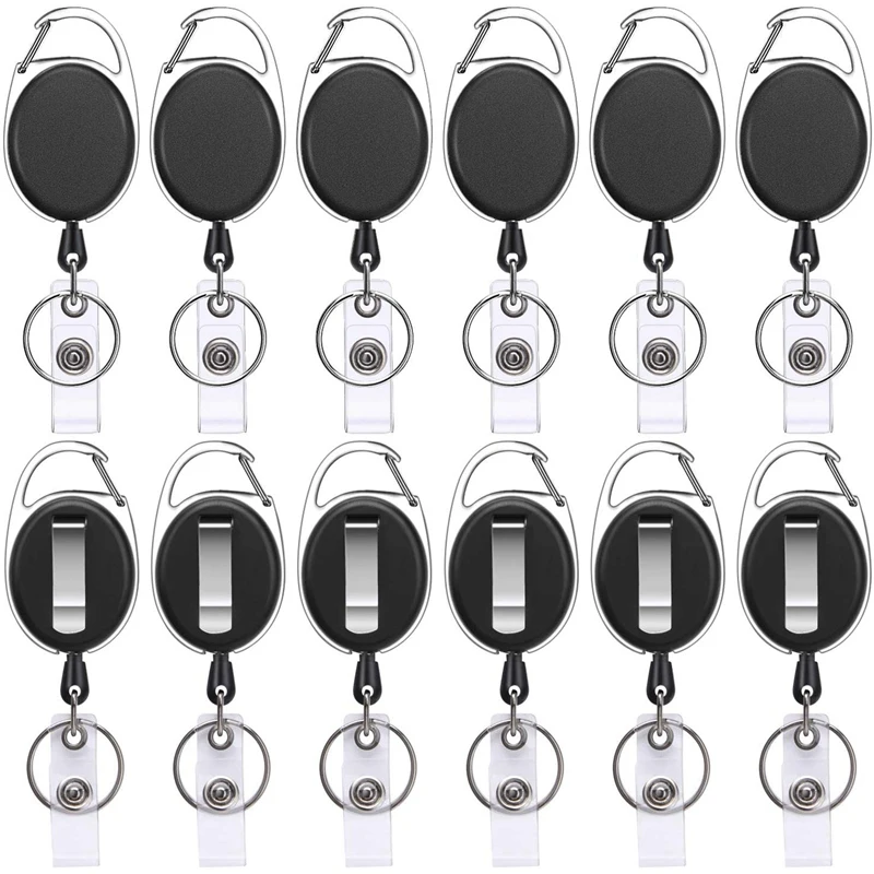 12 комплектов выдвижных держателей для удостоверений личности с карабином и