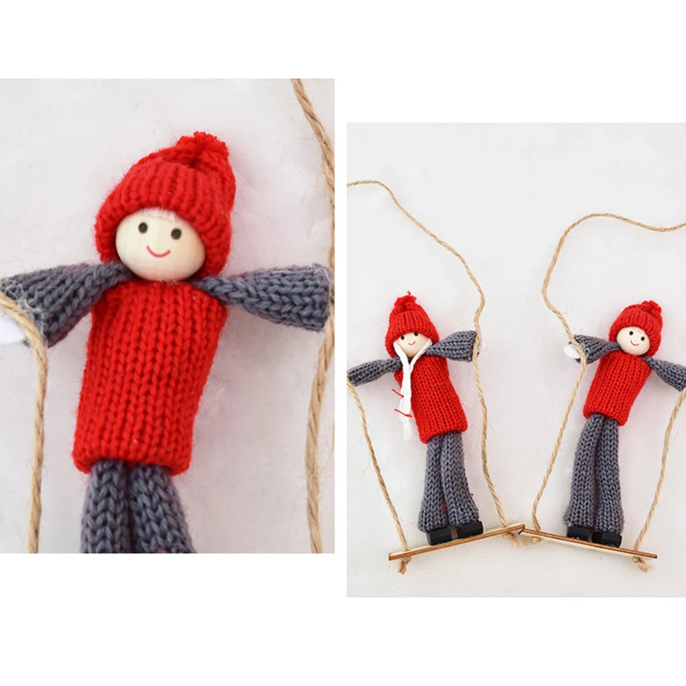 Snowman Wooden Knitted Christmas Figurine Ornaments Wool Skis Swing Couple Dolls Children's Toys Gift Window Photography Props | Дом и сад