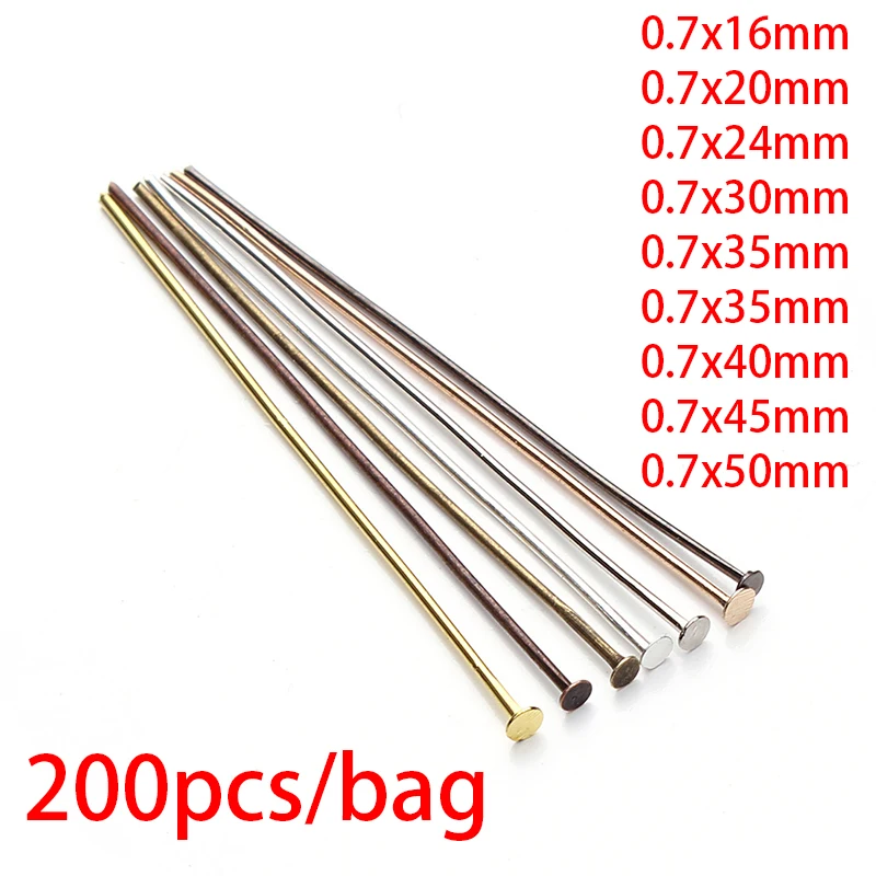 

200pcs Silver Gold Rhodium Headpins 16 20 24 30 35 40 45 50 mm Flat Head Pins Needle For DIY Earring Jewelry Making Findings