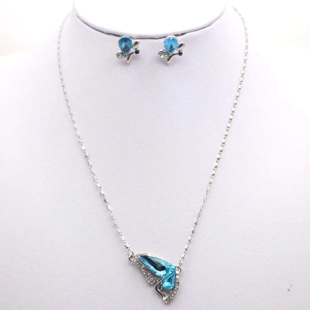 Женская Очаровательная модная подвеска бабочка ожерелье ювелирный набор серьги