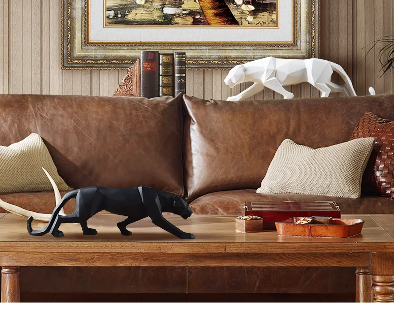 

Modern Abstract Black Panther Sculpture Geometric Resin Leopard Statue Wildlife Decor Gift Craft Ornament Accessories Furnishing