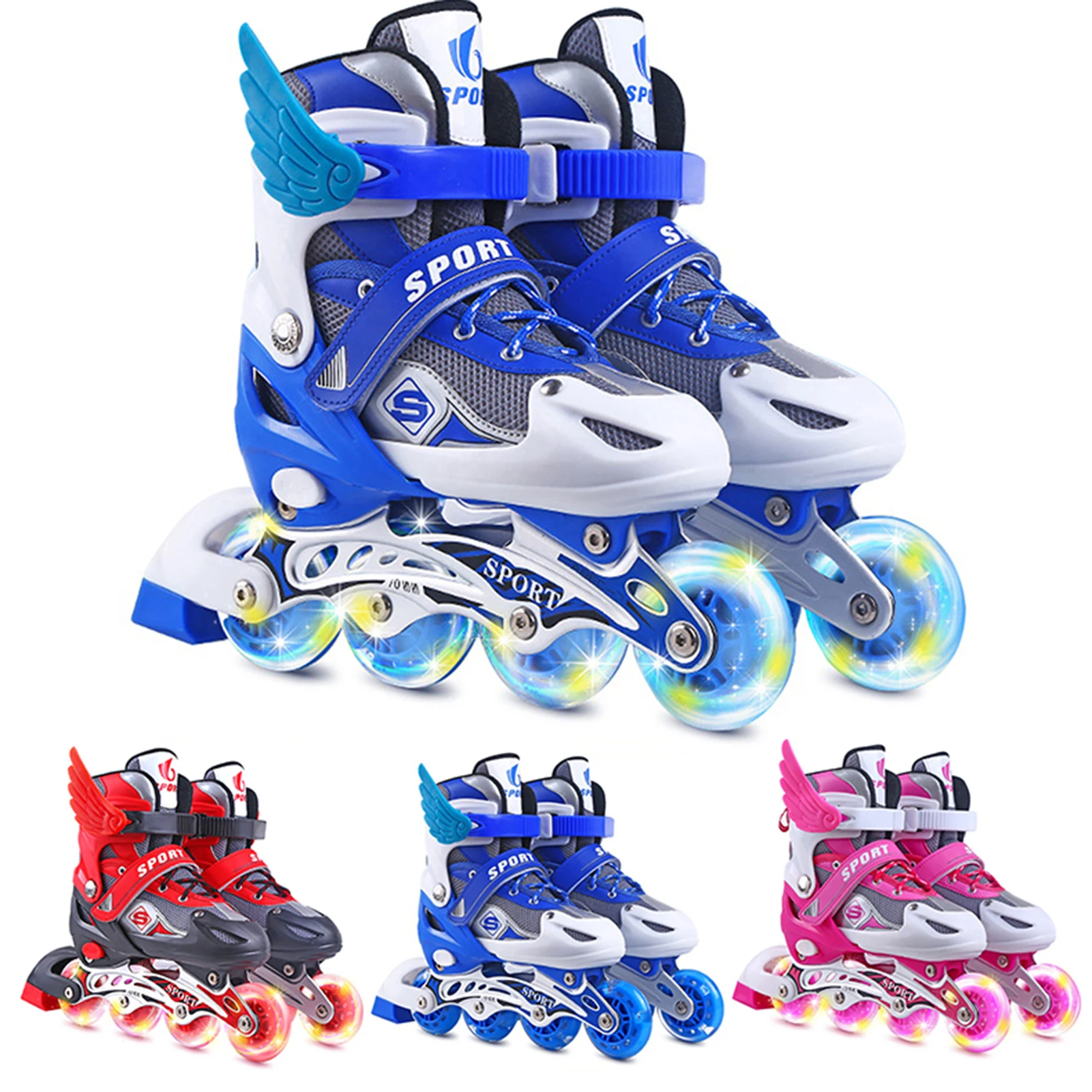 Beginner Inline Skates Adjustable Roller Skates Gift For Kids Adults Roller Skates Roller Sneakers Training Scrub Row 4 Wheel