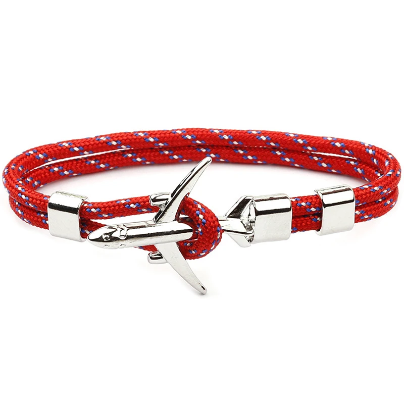 Классический Серебряный браслет с самолетом многослойная веревочная цепь для