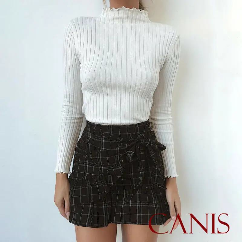 Новая Осенняя Женская водолазка с длинным рукавом в полоску однотонный