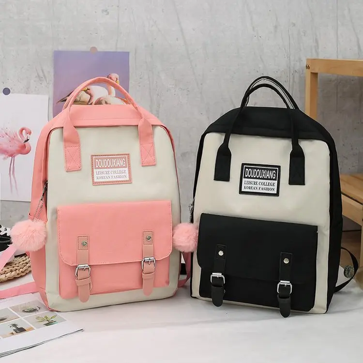 

5 Piece Set Canvas Women Backpack School Bag For Teenage Girls 15.6 Laptop Rucksack Female Shoulder Bag Mochilas Para Mujer