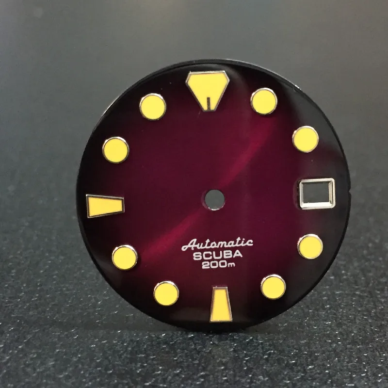 Watch accessories dial sunburst black  blue yellow red with yellow luminous fit Japanese NH35/36 automatic movement 28.5 mm