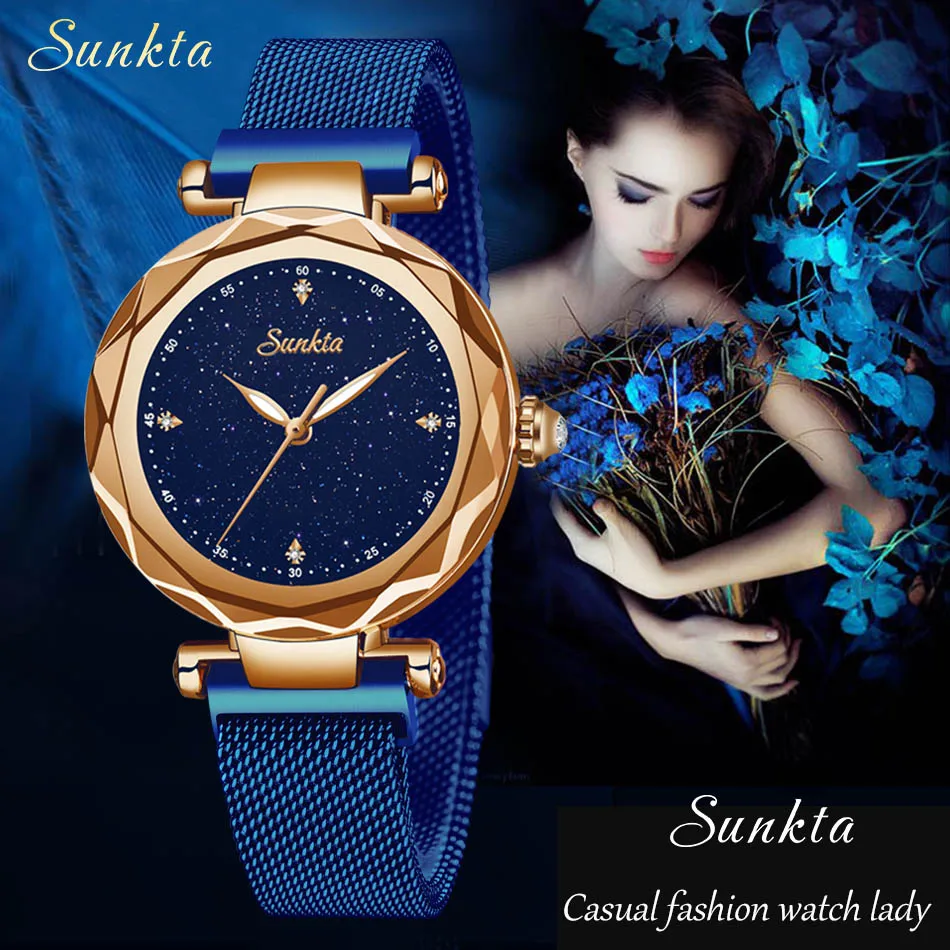 Montre Femme SUNKTA женские часы модные магнит сетка с часами спортивные