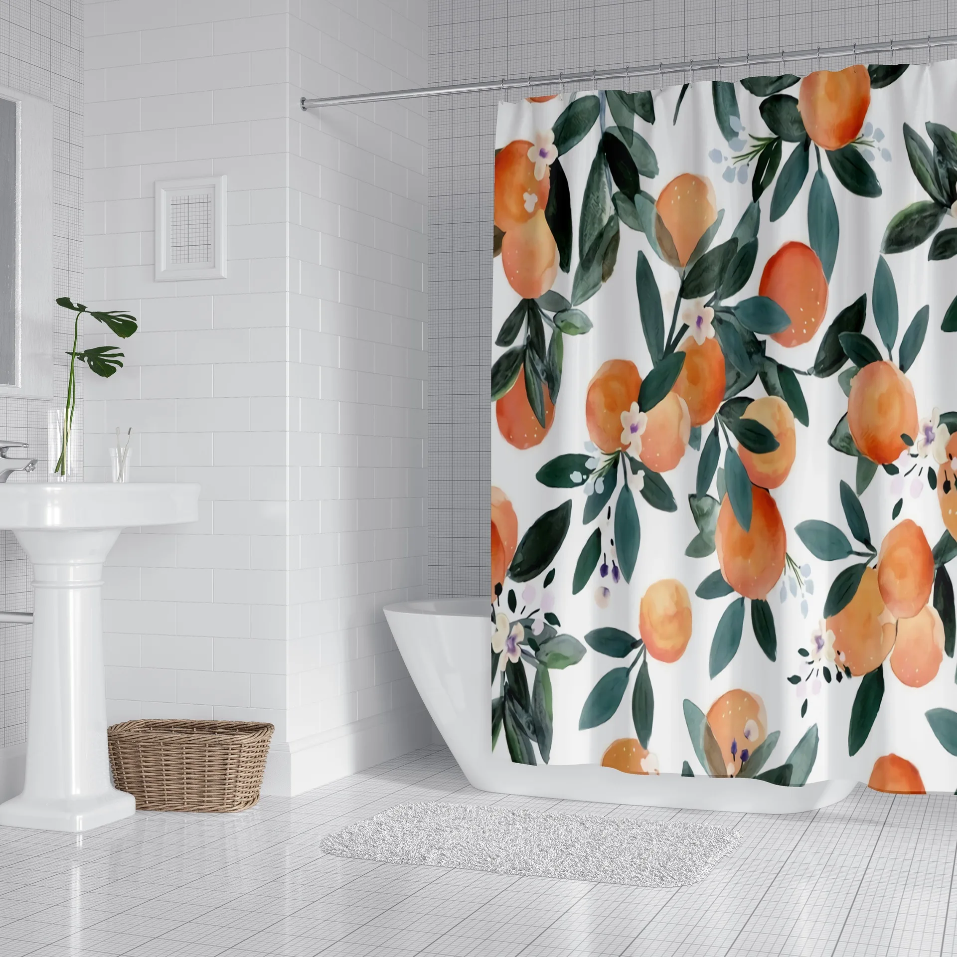 

Водонепроницаемая занавеска для душа, занавеска из полиэстера с принтом цветов, Листьев, с крючками, декоративная
