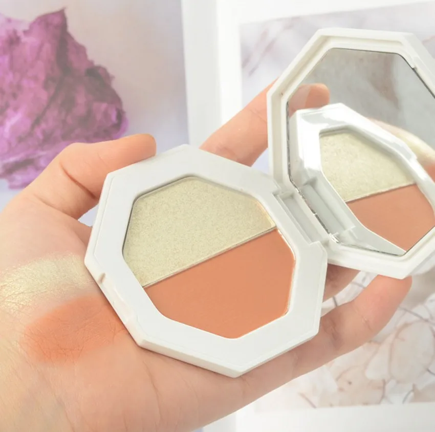 

2 Colors Face Contour Blush Diamond Shimmer Highlighter Palette Long-lasting Makeup Glow Highlight Powder Illuminator Cosmetics