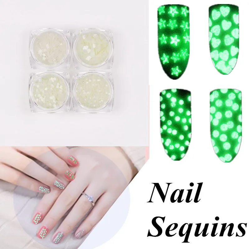 

4 Types 1 Box Fluorescent Girls Ultra-thin Start Heart Luminous Nail Sequins Nail Art Chunky Glitter Nail Glitter
