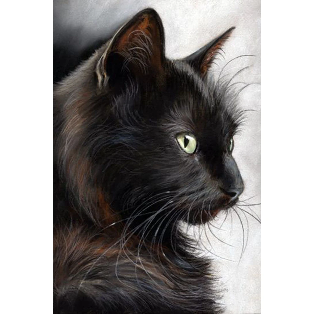 

5D Diy Diamond Painting Black Pet Cat Face Show Rhinestone Square/round Diamond Embroidery Mosaic Bead Home Decoration Gift