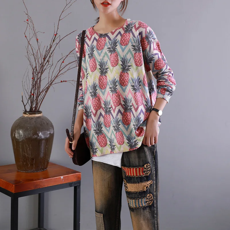 Осенний свитер женские вязаные свободные пуловеры 2019 новые модные топы с круглым