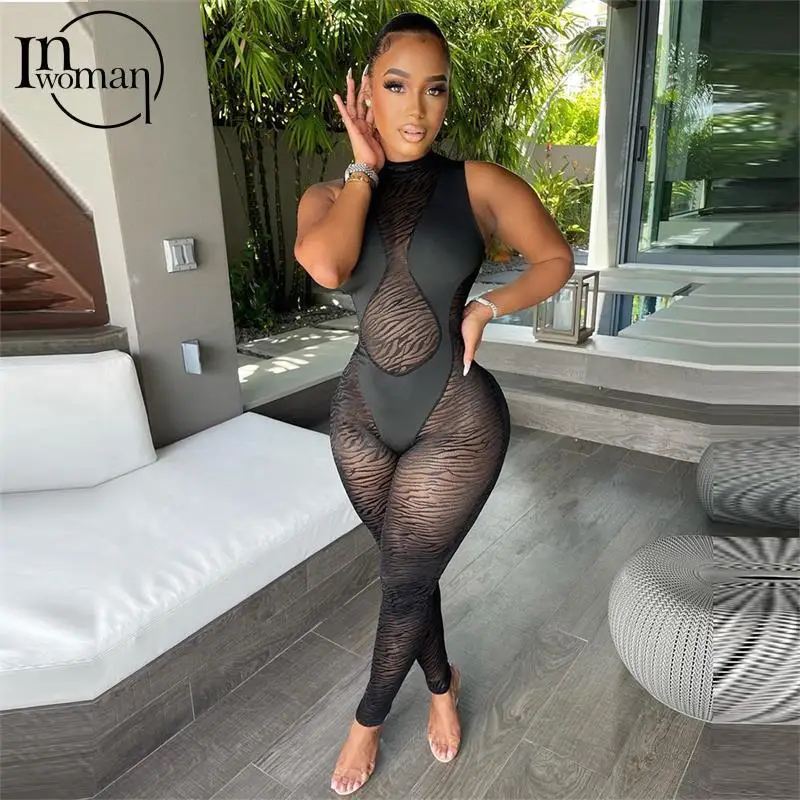 

Женский сетчатый комбинезон с круглым вырезом, без рукавов