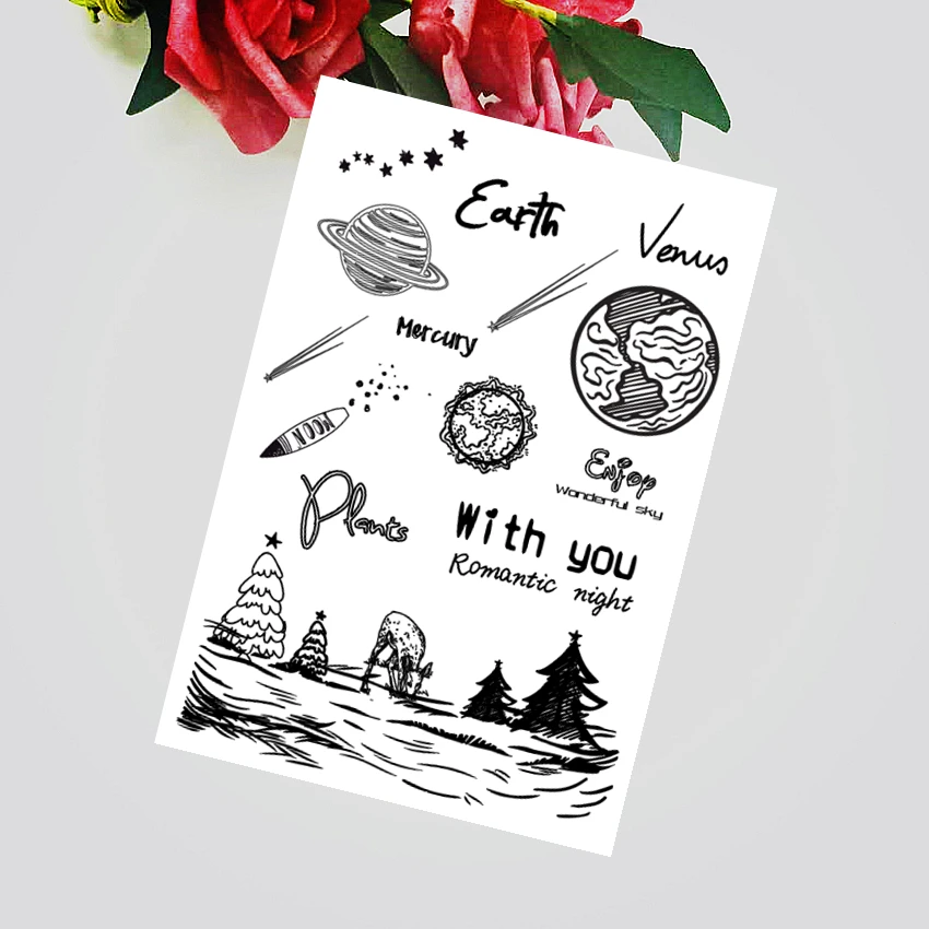 11x16 см valley планета прозрачная печать прозрачные наклейки силиконовый валик для