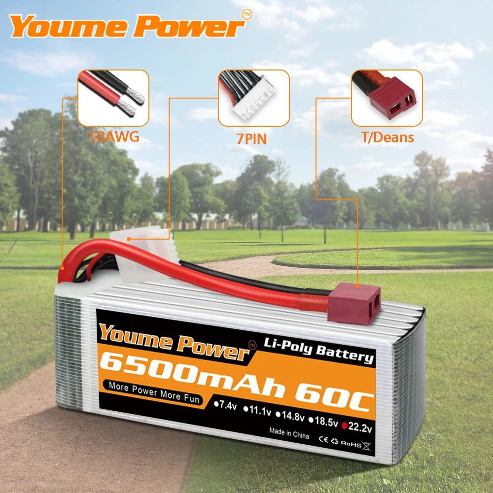 Youme-bater&iacute;a Lipo 6S 22,2 V, 3300mah, 4000mah, 4500mah, 5200mah, 6200mah, 6500mah, 60C, XT60 T, Deans, XT90, EC5, coche, avi&oacute;n a control remoto, piezas de Heli-1