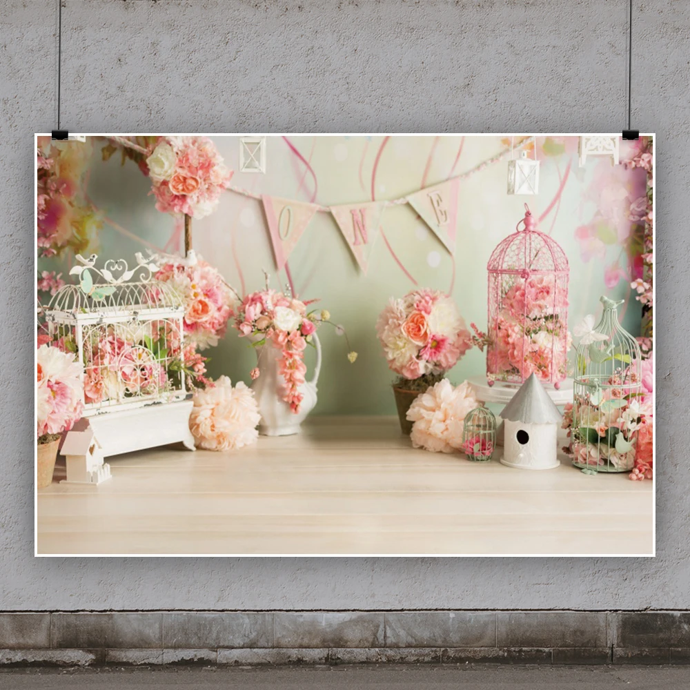 Виниловый фон для фотосъемки Yeele с изображением розовых цветов интерьера детской