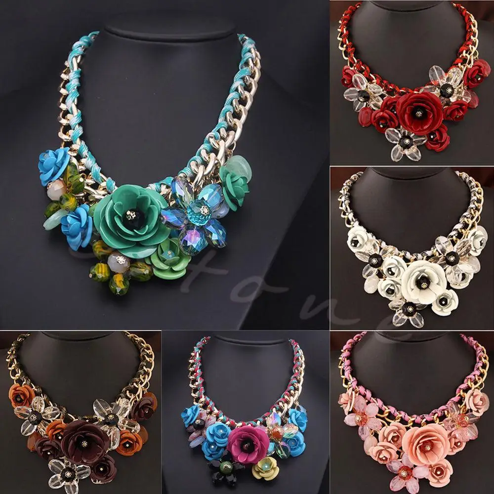 Красные модные хрустальные подвески в виде цветов массивное большое колье