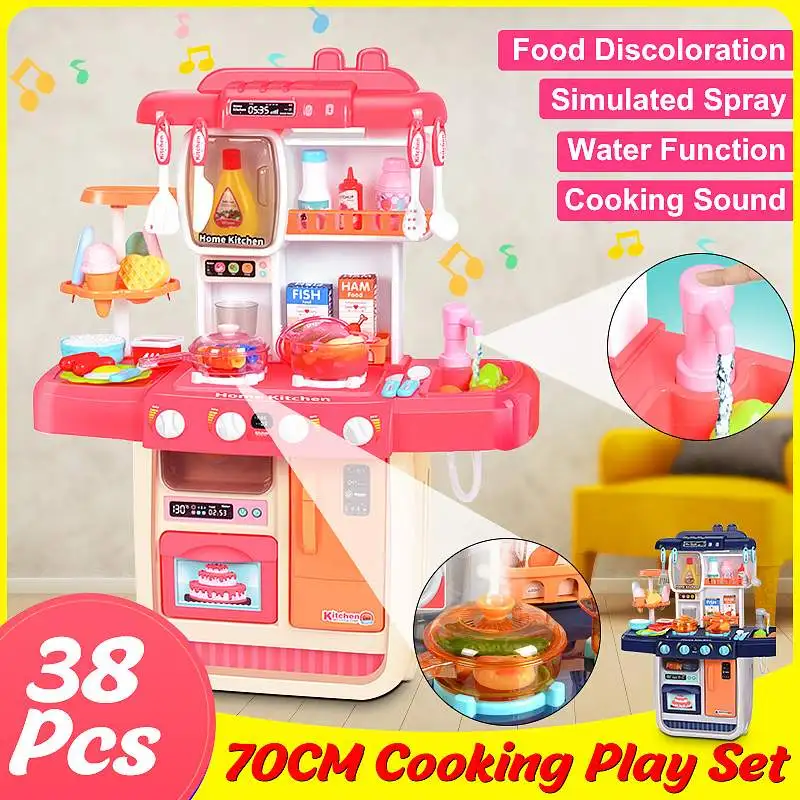

38PCS Kid Kitchen Toy Simulation Kitchen Toy Spray Water Dinnerware Pretend Play Kitchen Cooking Table Set Children's Gift
