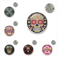 new classic mexican sugar skull brooch pin badges button day of the dead culture art pattern glass dome scarf pins jewelry
