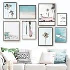 Автобус Пальма пляж доска для серфинга пейзаж настенная Картина на холсте скандинавские плакаты и принты настенные картины для декора гостиной