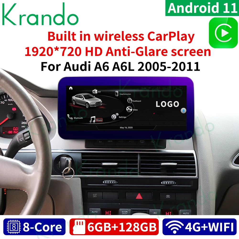 

Автомобильный радиоприемник Krando, 12,3 дюймов, Android 11, для AUDI A6/A6L 2005-2011, Carplay экран, мультимедийный плеер, GPS, стерео, 6 ГБ, 128 ГБ