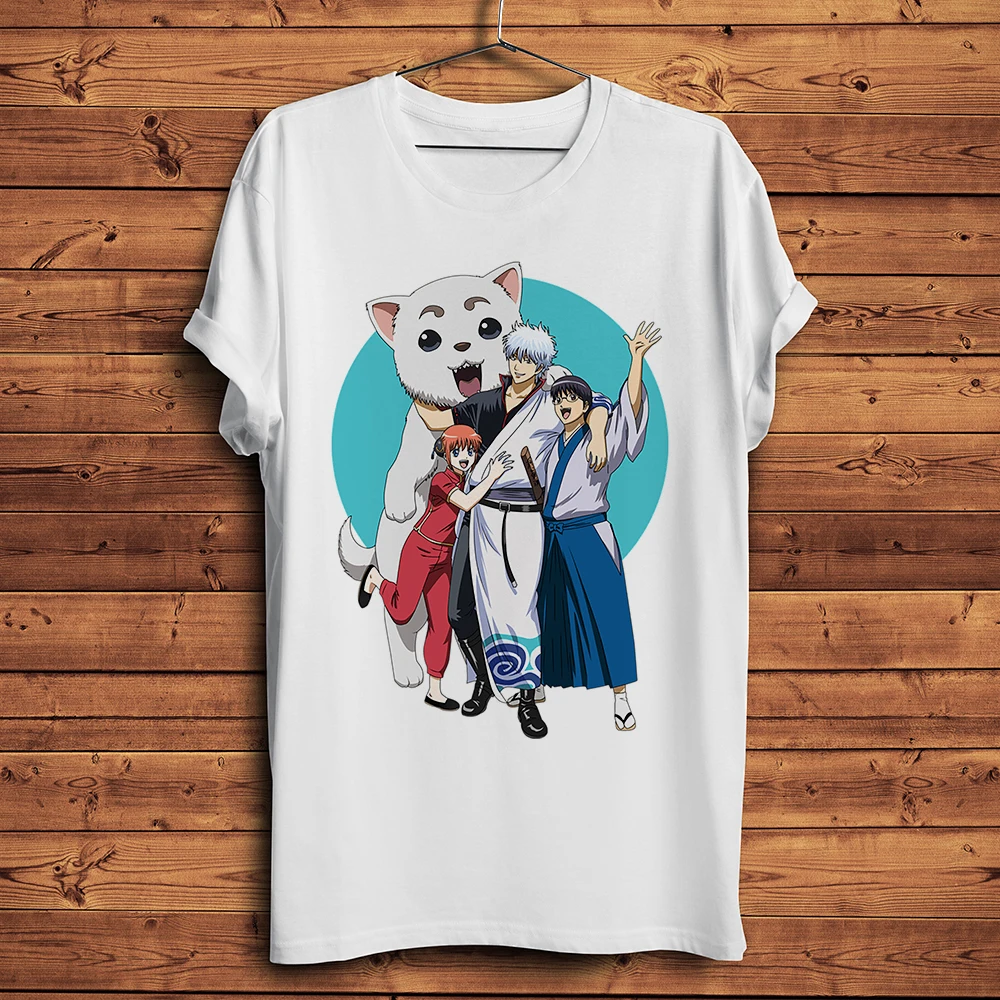 

Забавная Мужская футболка GINTAMA Sakata Gintoki Shimura Shinpachi Kagura из аниме, белая Повседневная футболка с коротким рукавом, уличная футболка унисекс