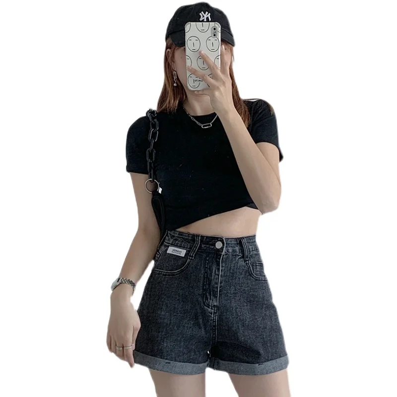 

Smlinan Summer High Waist Denim Shorts Women Button Zipper Pockets Curling Wide Leg Hotpants Casual Vintage Cycling Jeans Shorts