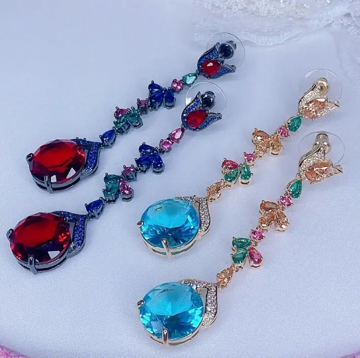 

Новые роскошные трехмерные серьги в виде цветка розы, длинные серьги из серебра 925 пробы с цветным кристаллом из циркония, великолепные женс...