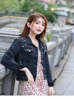 giyu express new autumn fashion womens denim jacket full sleeve loose button pearl short lapel all match casual jacket coat