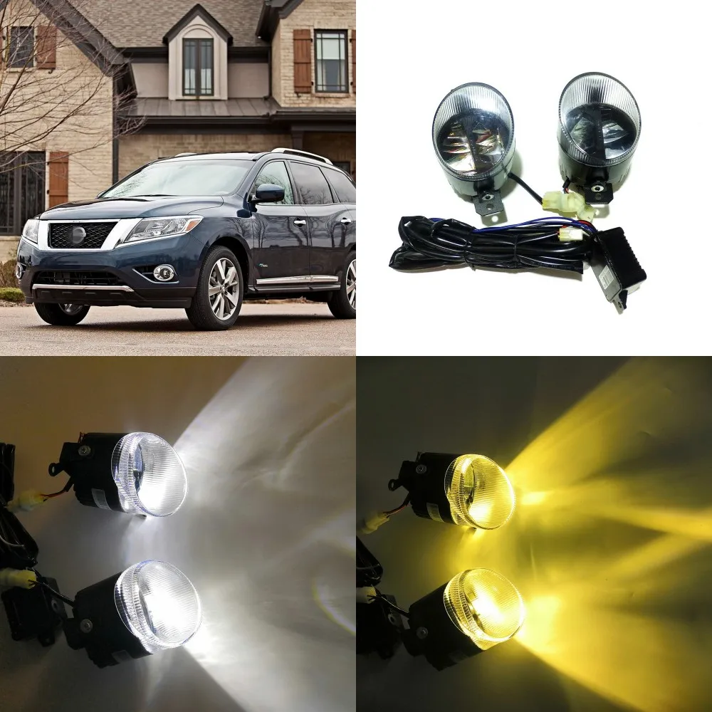 

July King 24W Bifocal Fog Lamp Case for Nissan Pathfinder 2013-2016, Daytime Running Light DRL +6000K High Beam + 4300K Low Beam