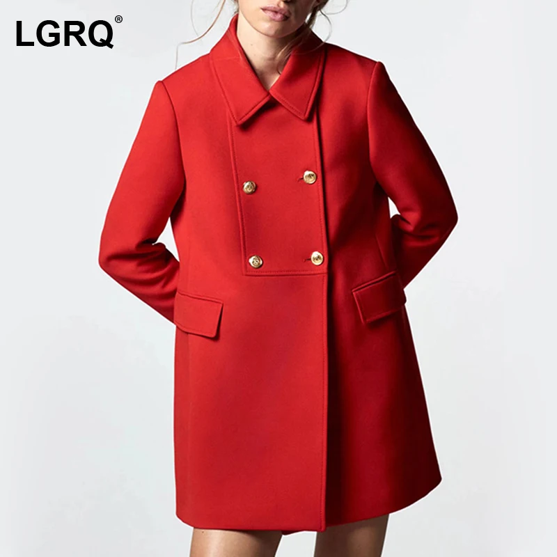 

[LGRQ] Sheath Formal Woolen Coat Parkas New Long Sleeve women's Double Breasted High Qualit Fashion Autumn Winter 2021 19D5391