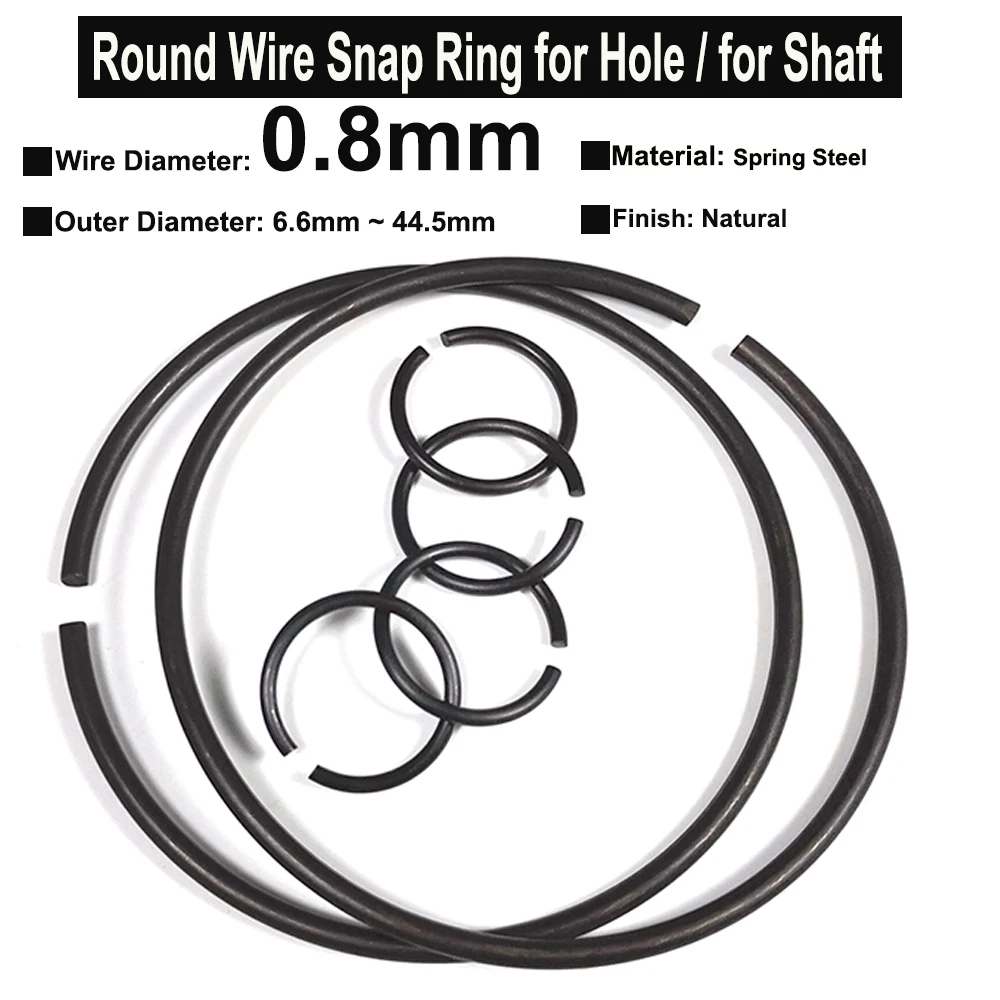 

10Pcs Wire Diameter φ0.8mm Spring Steel Round Wire Snap Rings for Hole Retainer Circlips for Shaft OD=6.6mm~44.5mm