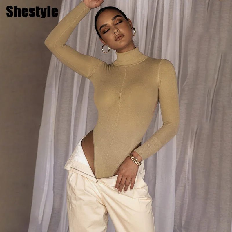 

Трикотажная водолазка Shestyle, эластичные боди, женское текстурное облегающее боди с длинным рукавом, Осень-зима, новое облегающее боди с пуго...