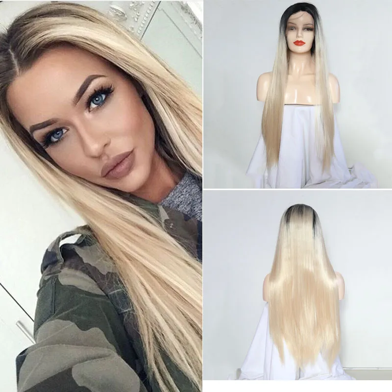 

Charisma Synthetic Lace Front Wigs Ombre Platinum Blonde Long Silky Sraight Wig Glueless Heat Friendly Fiber For Black Women