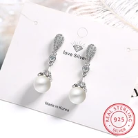 romantic jewelry stud earrings for women natural elegant pearl 925 sterling silver cz crystal for weddingbirthday women gift