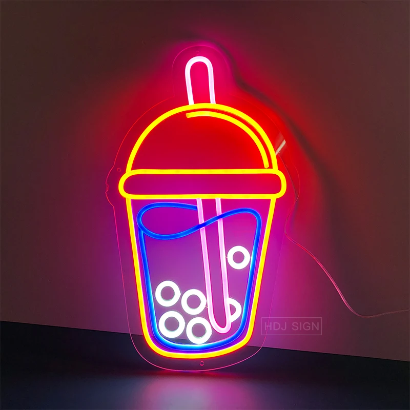 

Неоновая светодиодная вывеска с логотипом на заказ для молочного чая, для спальни, кафе, магазина напитков, вечевечерние, люминесцентная вы...