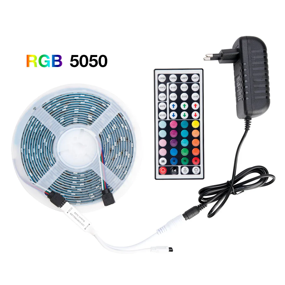 Светодиодный светильник RGB 5050 SMD 2835 гибкая лента fita светодиодный светильник RGB 5 м 10 м 15 М лента диод DC 12 В+ пульт дистанционного управления+ адаптер