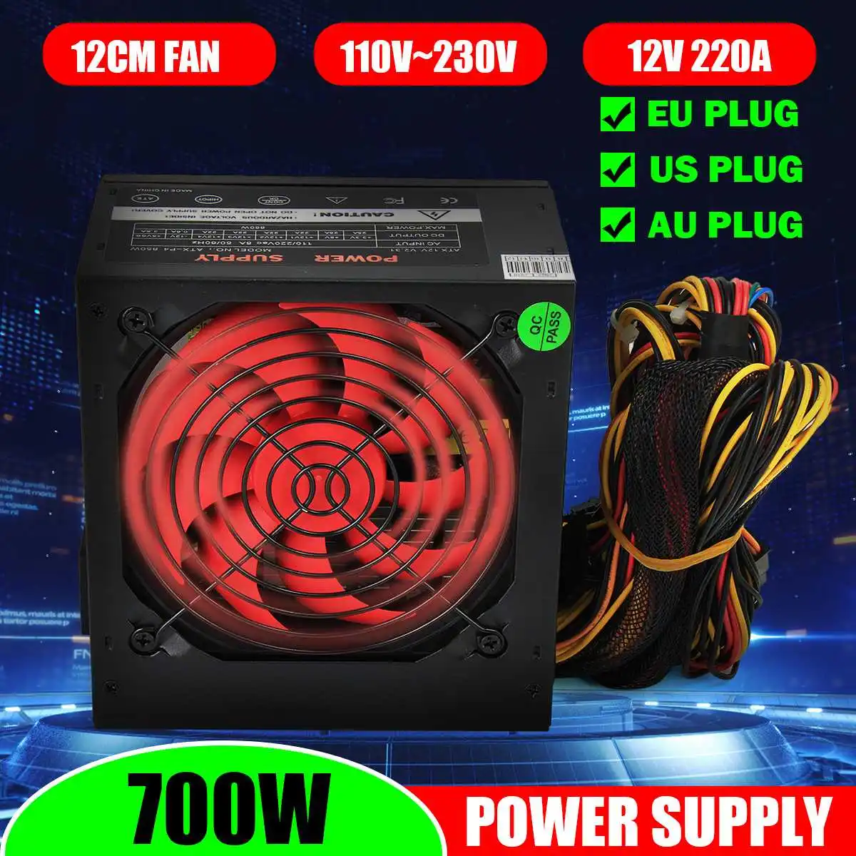 

PSU PFC 700 Вт тихий вентилятор ATX 24-PIN 12 см компьютерный игровой блок питания 80 + золото