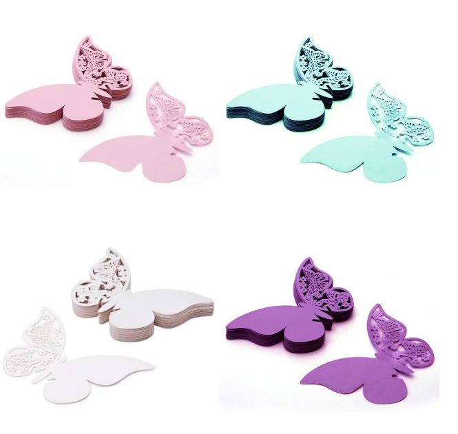 50 шт./лот белые синие фиолетовые розовые карточки с именем место бабочкой эскорт