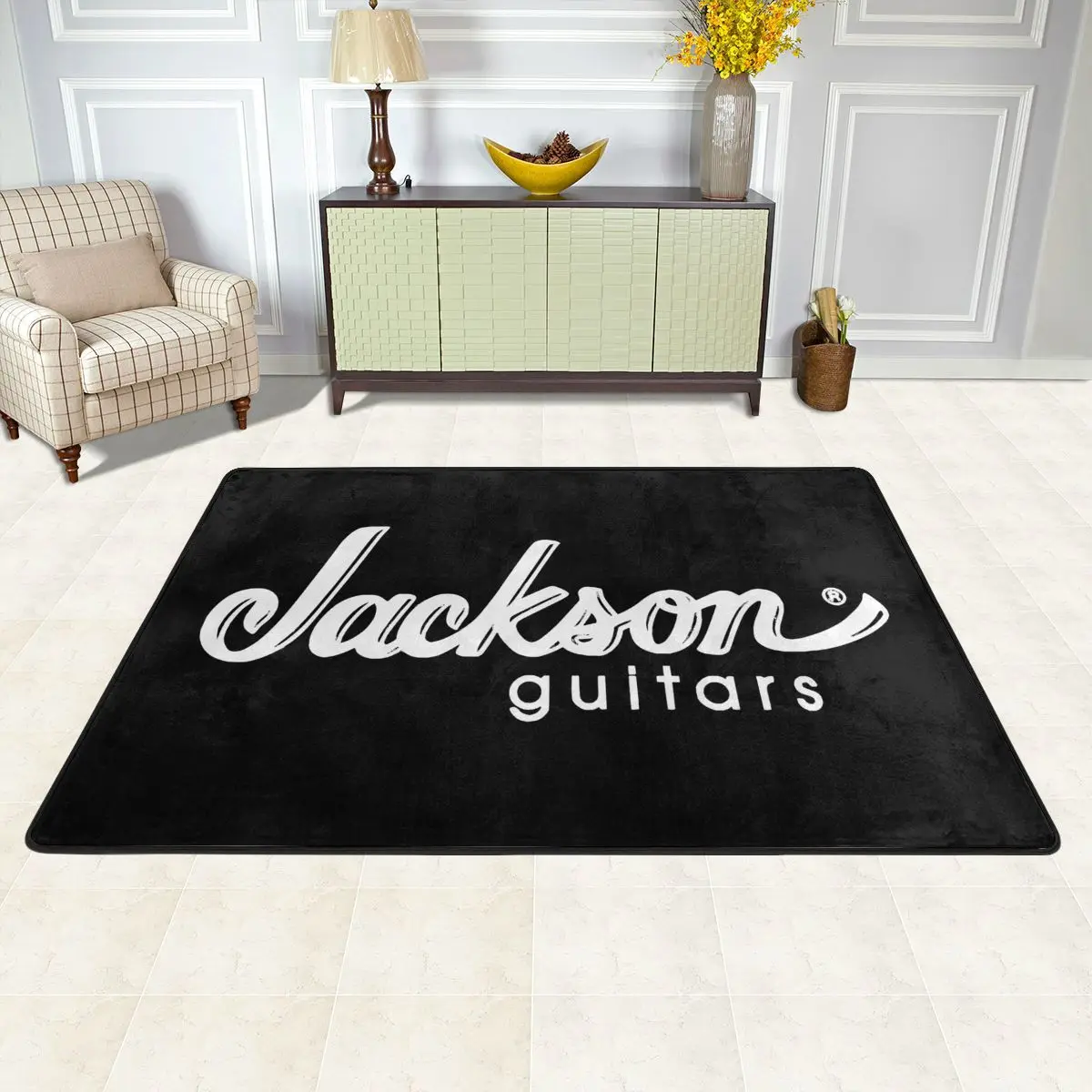 Jackson Guitars Logo New Black Rock Guitarist Rug Living Room Carpet Home Rugs Bath Mat Mats Bedroom Outdoor Carpet