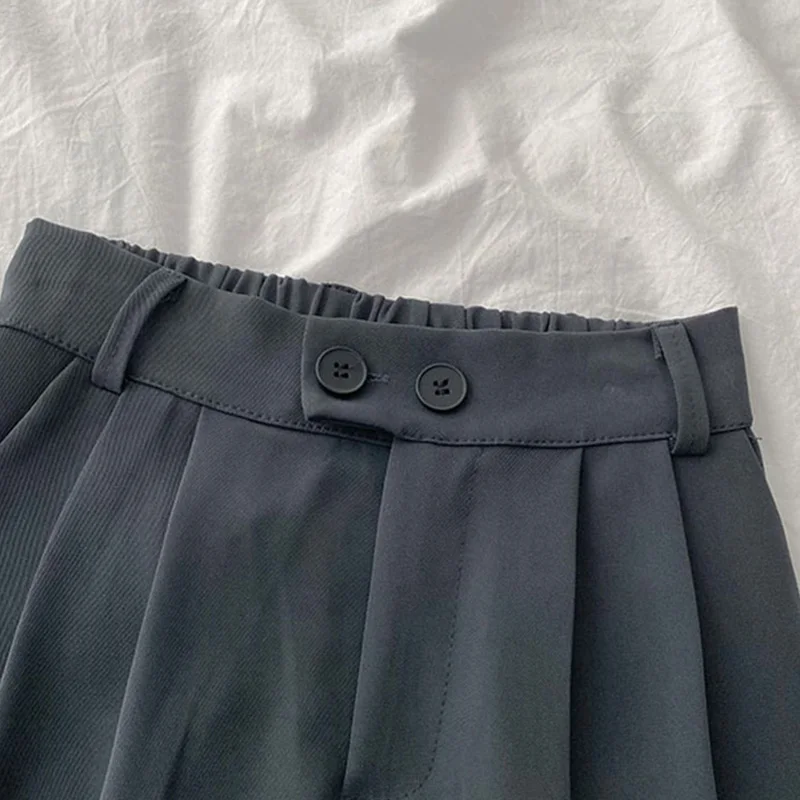 

EBAIHUI Summer High Waist Wide Leg Short Pants Women Khaki Knee Length Trousers with Buttons 2021 Korean Casual Suit Trousers
