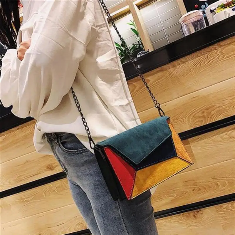 

New Hot Sale Retro Matte Patchwork Crossbody Bags For Women Small Chains Strap Shoulder Bag Lady Small Flap Criss-cross Bag