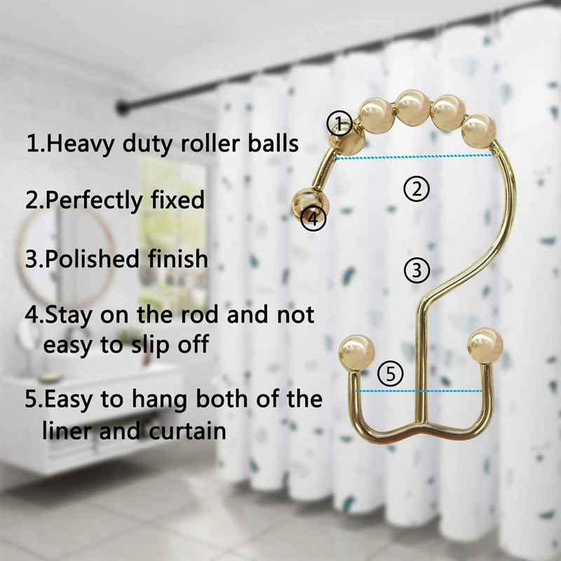 

12x Shower Curtain Rings Hook Gold & 1x Adjustable Single Towel Bar for Bathroom Stainless Steel Towel Holder