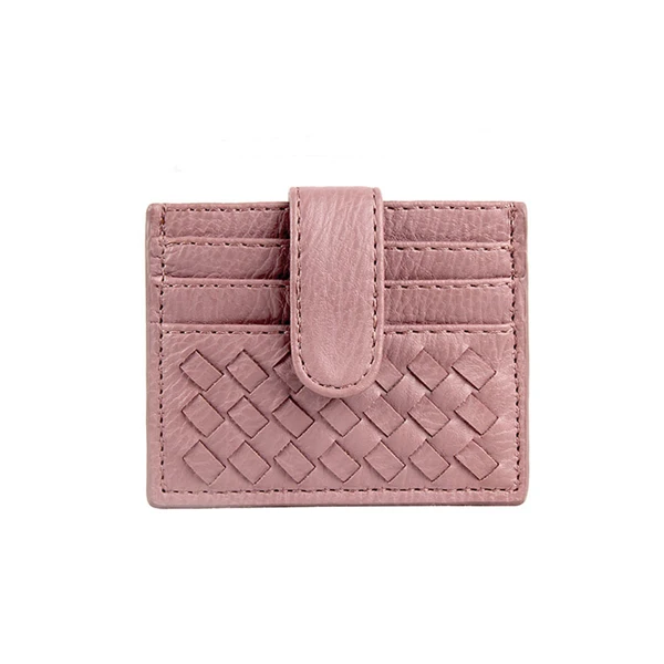 light purple PURDORED 1 шт., супертонкий кошелек унисекс из искусственной кожи, Одноцветный мини-держатель для кредитных карт, ткачество, Чехол для карт, кошелек для монет, Pasjeshouder - Цвет: light purple