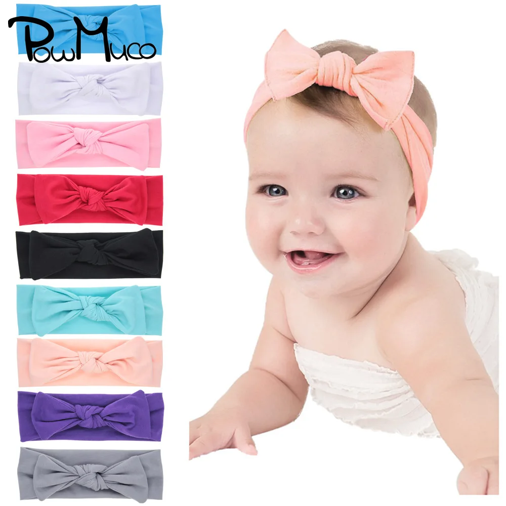 

Powmuco 20*7 CM Lovely Handmade Knotted Infant Elastic Hairband Solid Color Bowknot Baby Headband Sweet Kids Hair Accessories
