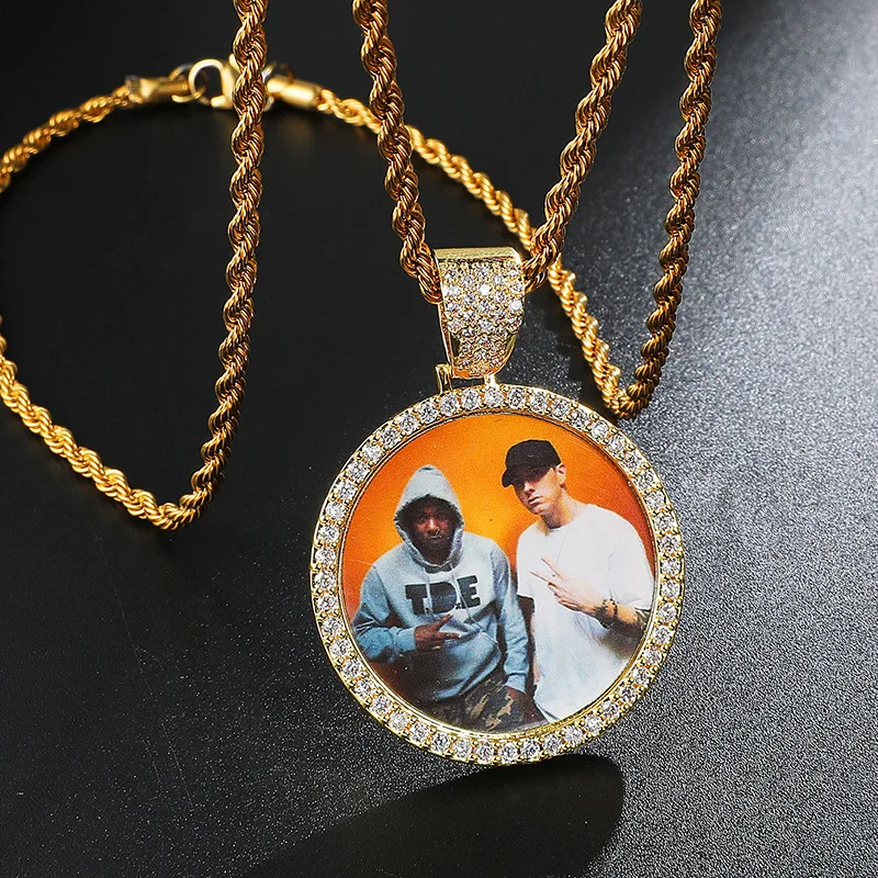 

Hip Hop Custom Made Photo Roundness Solid Back Iced Out Bling Cubic Zircon Personal Necklace & Pendant For Men Jewelry