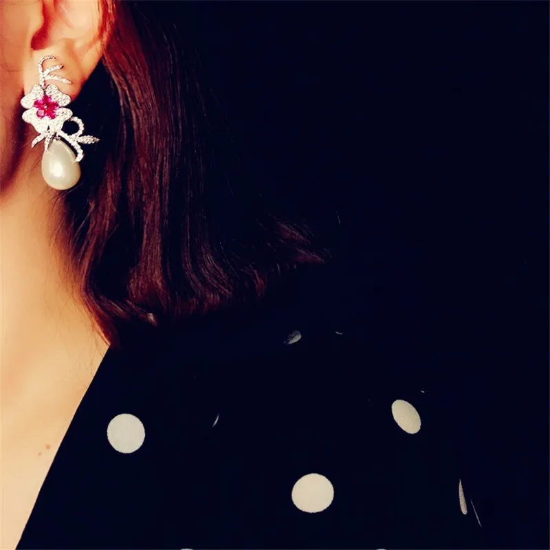 S925 Серебряные Винтажные серьги-подвески для женщин цветок Кубический Цирконий